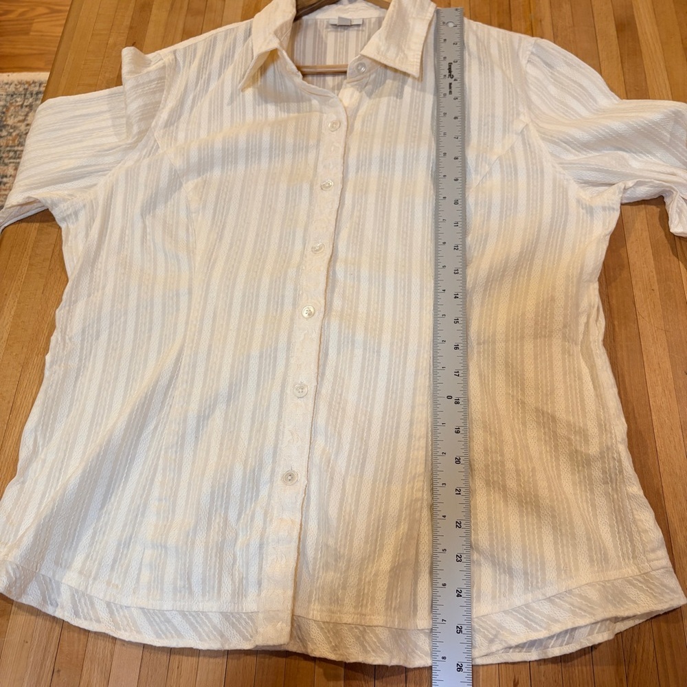 J. Jill Ivory Lace Trimmed Button Down Blouse Cottagecore Classic Office - Picture 7 of 8